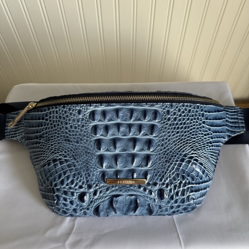 Brahmin Harker Belt Bag Sling Fanny Purse Croc Leather Light Denim Tetra Blue